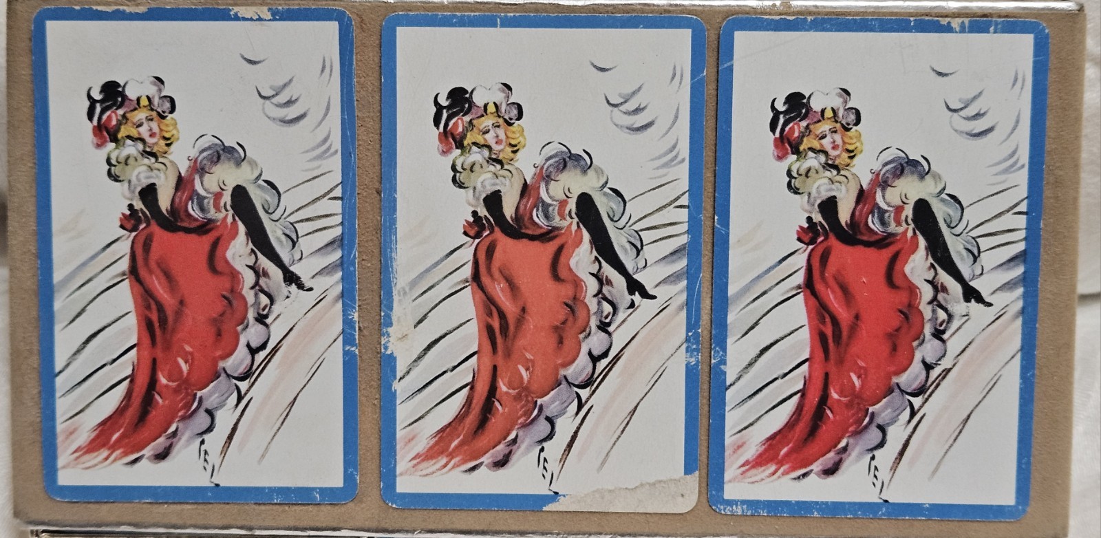 Congress 606 Playing Cards Triple Deck Show Girls Dancing Can Can Complete VTG