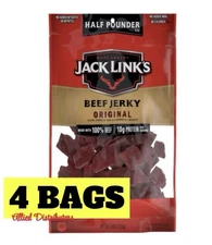 4x Jack Link’s Beef Jerky, Original , ½ Pounder Flavorful Meat Snack (4 Bags)