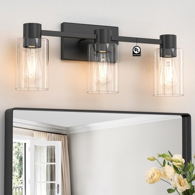 Esfos 3-Light Matte Black Bathroom Vanity Light Fixture Modern Wall Sconce