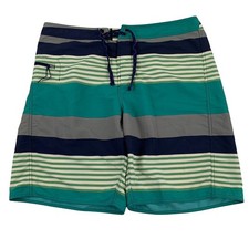 Patagonia Board Shorts Men's Size 38 Blue Stripes Swimming Nylon Tie Waist