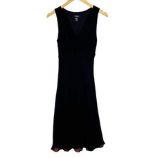 Vintage Y2K Express Dress Size 7/8 Black Silk Empire Waist Sleeveless 90’s Midi