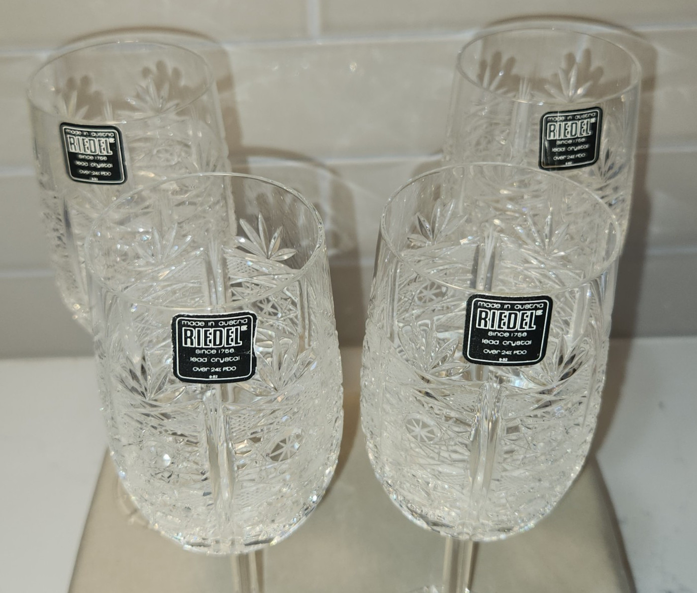 Set Of 4 Riedel San Michele Cut Multisided Stem 8.5" Water Wine Goblets Glasses