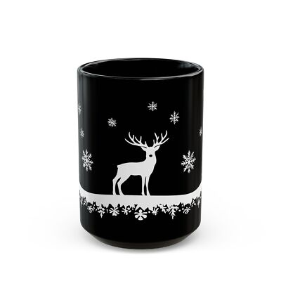 Made in The USA - White Deer Coffee Mug, 11oz 15oz, Christmas Snowflakes Cup