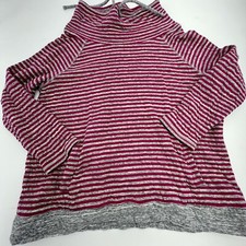 T By Talbots Women's Pink Striped Long Sleeve Cowl Neck Sweatshirt Size L