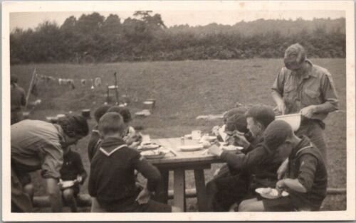 Vintage BSA RPPC Real Photo Postcard BOY SCOUTS Picnic / Camp Scene - European - Picture 1 of 2