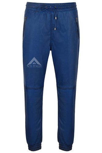 Men's Real Leather Trousers Blue Napa 