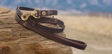 The ORIGINAL RuffGrip  LG Dog 6' x 3/4" w/Lg Solid Brass Clip Leather Handle Brn