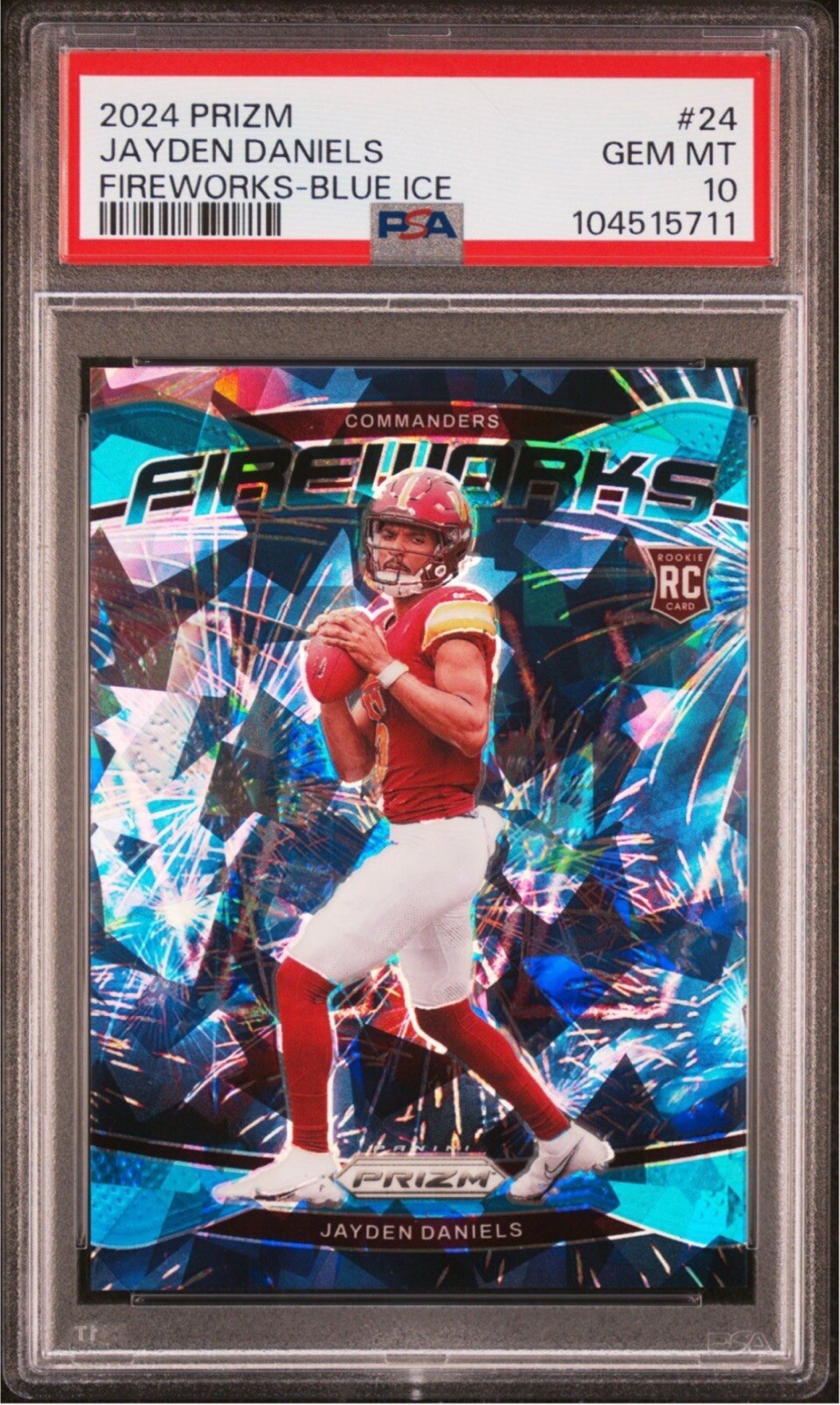 2024 Prizm Jayden Daniels Blue Cracked Ice /99 Fireworks PSA 10
