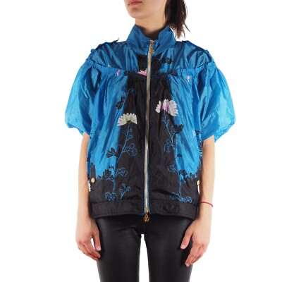 Roberto Cavalli Women's Blue Floral Zip Lightweight Cape Jacket IT 44 / US 10