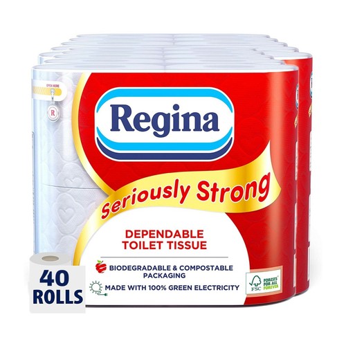 40 Rolls Regina Seriously Strong Toilet Tissue Luxury Dependable Toilet