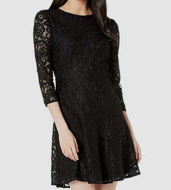 Sam Edelman Womens Floral Lace Fit & Flare Dress Black 8 Sam Edelman Womens Floral Lace Fit & Flare Dress Black 8