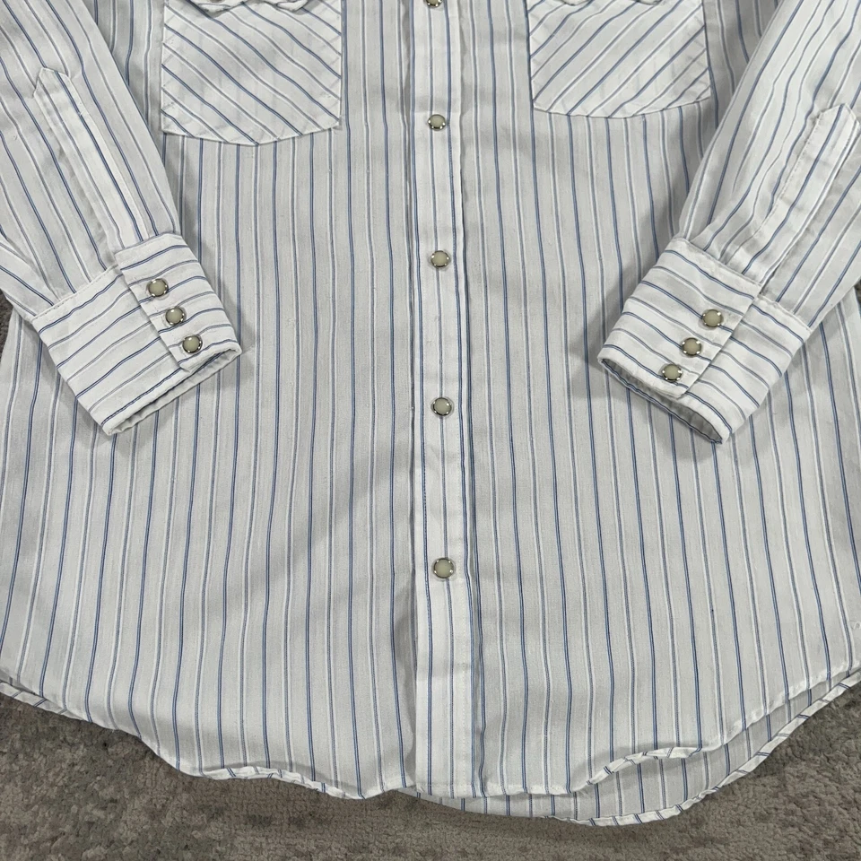 VTG Dee Cee Western Shirt Mens 15.5X33 White Striped Pearl Snap Sawtooth USA 80s - Image 3 of 4