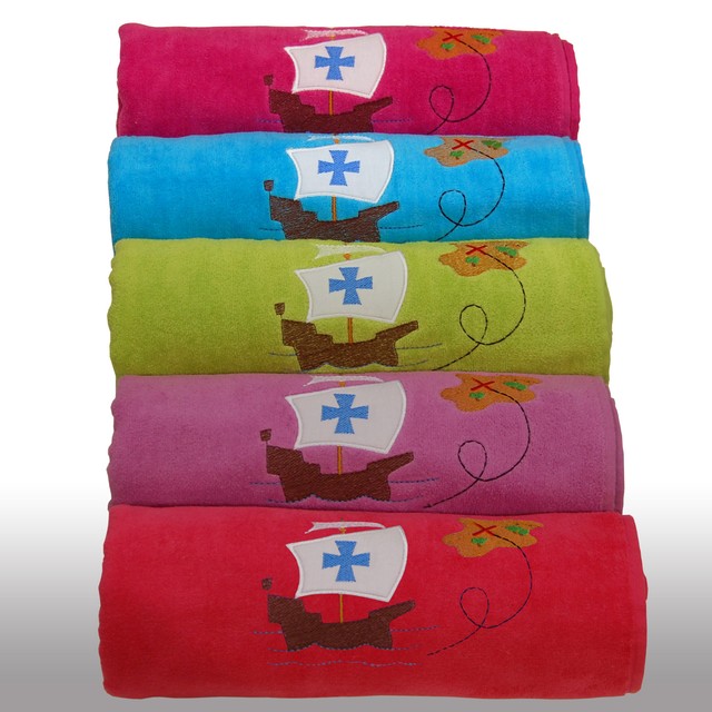 BEACH TOWEL EMBROIDERED BOAT HOLIDAY TOWELS 400GSM SIZE 70cm x 140cm