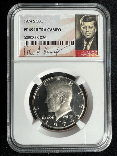 1974 S KENNEDY HALF 50C PF69 ULTRA CAMEO NGC; PR69 DCAM UCAM LOW POP; SKU 3234