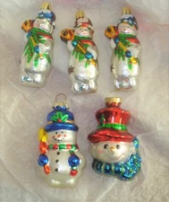 Lot 5 Christmas Ornaments SNOWMAN Snowman Head Plus 4
