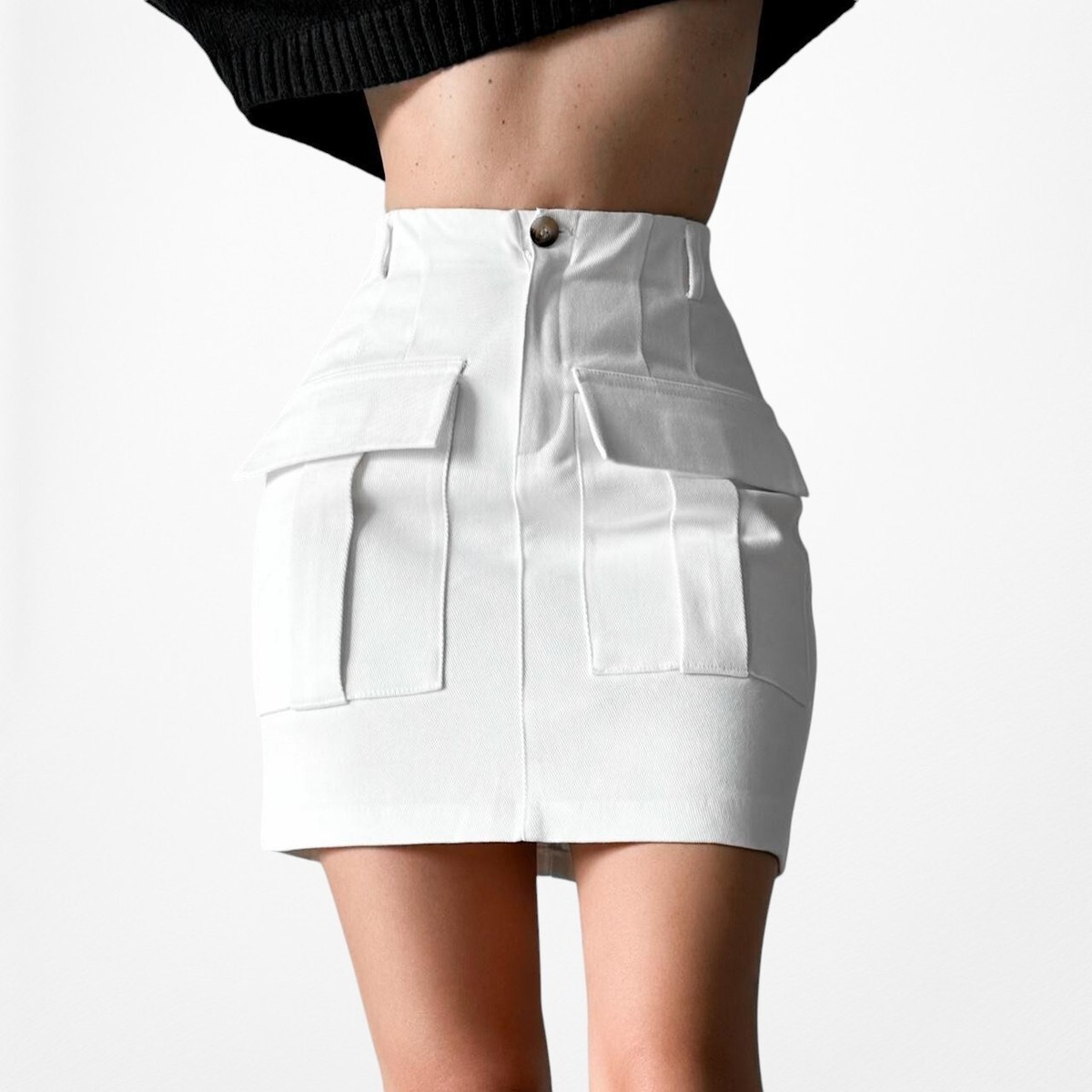 Zara White High Waisted Cargo Style Mini Bodycon Skirt Size Zara White High Waisted Cargo Style Mini Bodycon Skirt Size