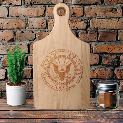 5'' Navy Seal Laser Engraved 13.5'' x 7'' Maple Paddle Cutting Board Location 1