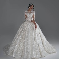 Ball Gown Royal Luxury Wedding Dresses 2024 Boat Neck Long Sleeve Vestido