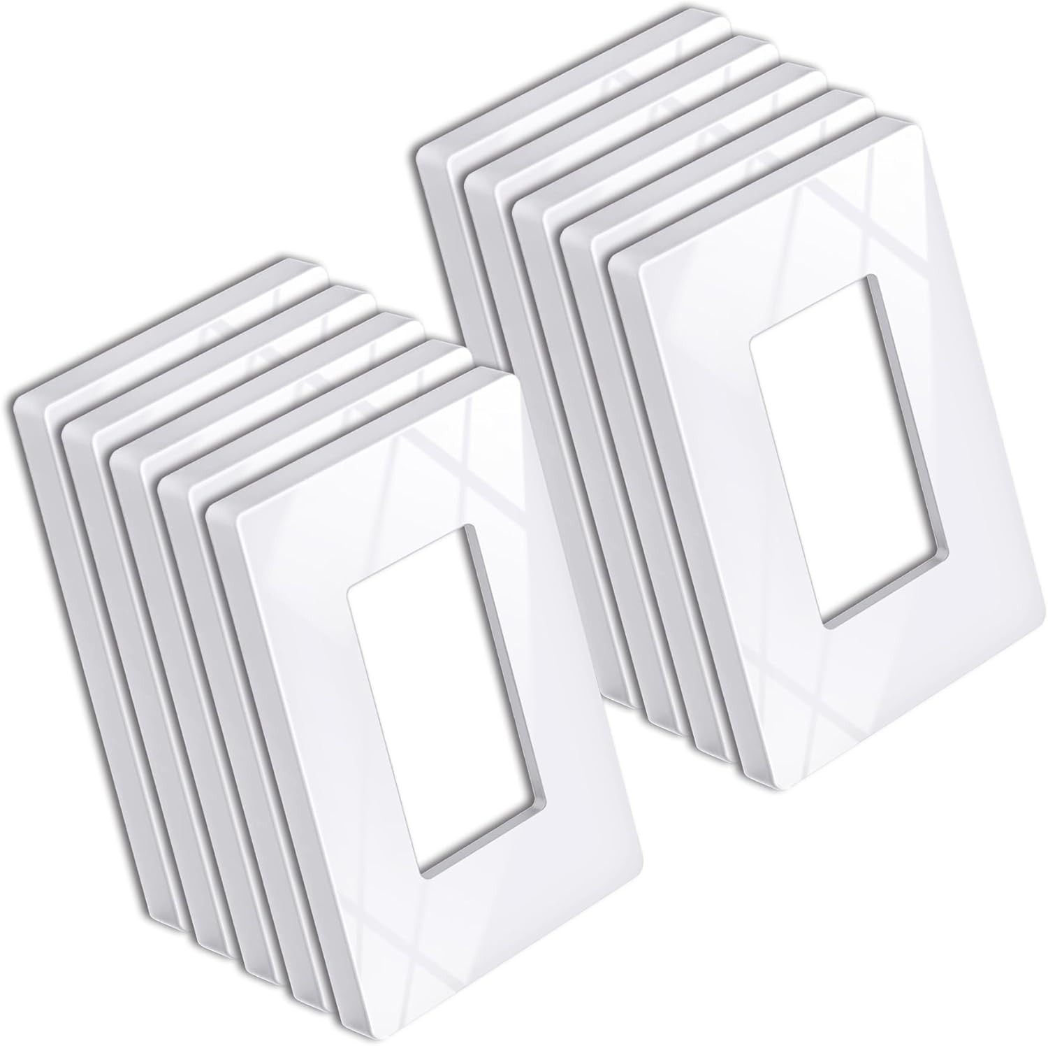 BESTTEN 10 Pack 1 Gang Screwless Decorative Wall Plate, USWP6 Gloss Snow White, 
