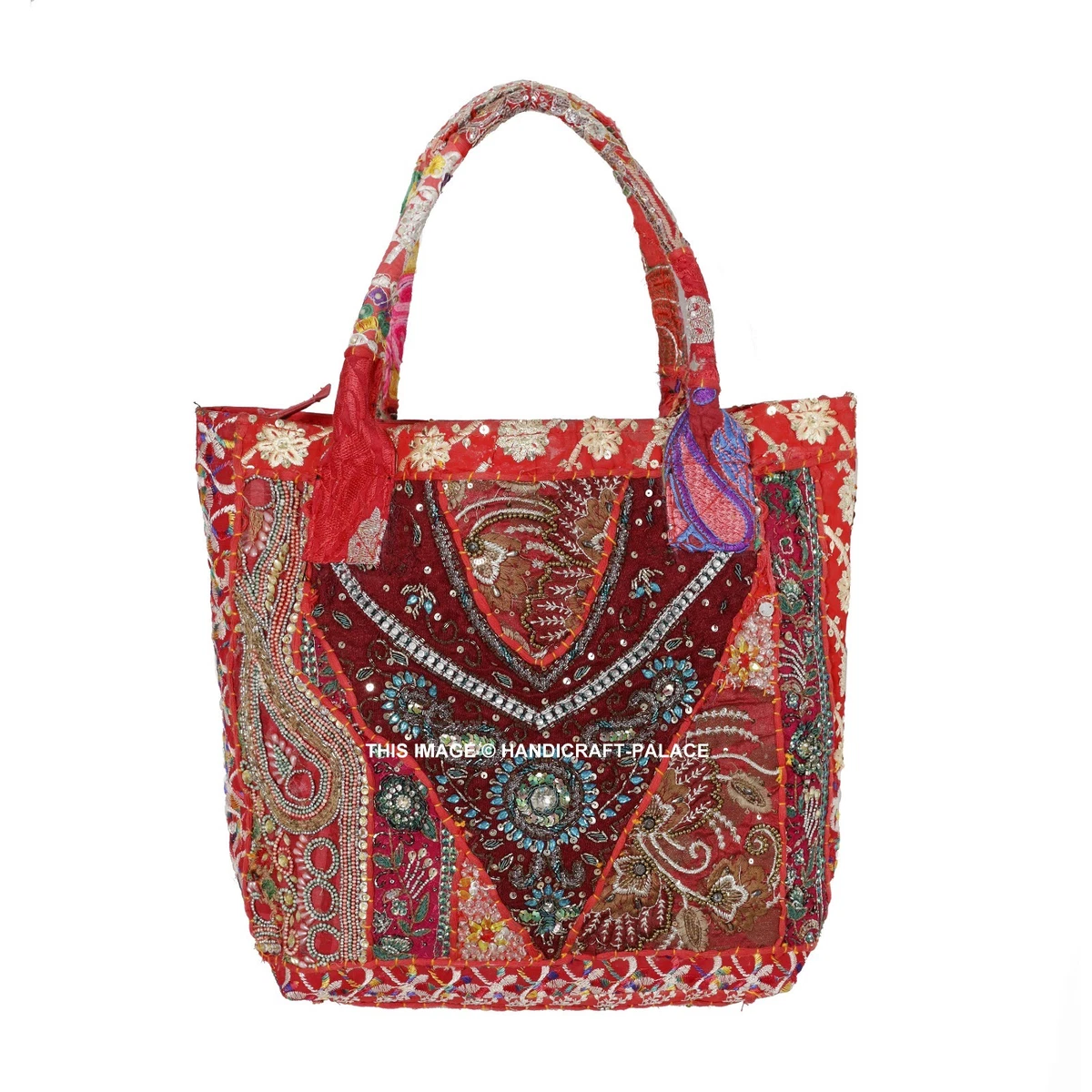 Borsa A Tracolla Piccola In Cotone Con Ricamo Floreale E Cinturino Lungo