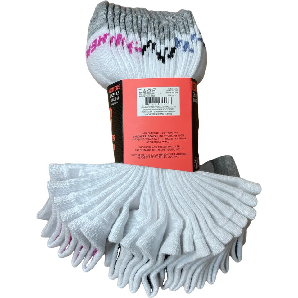 Calcetines Skechers Mujer Corte Bajo Calcetines Básicos Deportes Elastizados 10 Pares Blancos NUEVO Foto 3 de 3