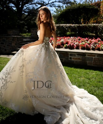 glitter overlay wedding dress Gorgeous Lace Bridal Gown Custom made 2-28W Plus size new arrival
