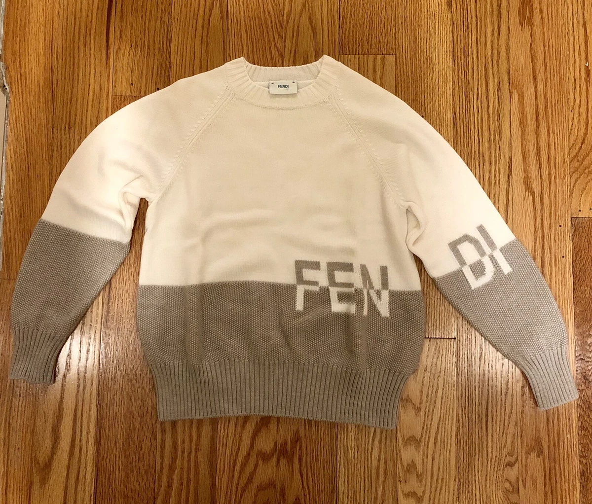 Kids Authentic Designer Fendi Sweater Unisex Boy Girl Cream Lt