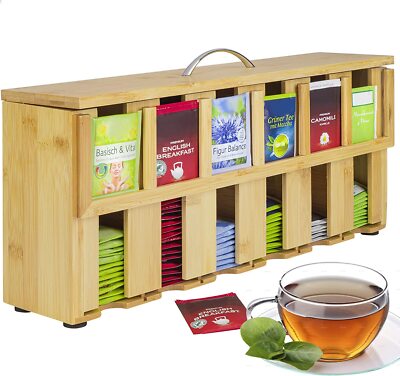 ONVAYA  Teebox aus Holz | Teekiste mit 6 Fächern | für ca. 200 Teebeutel