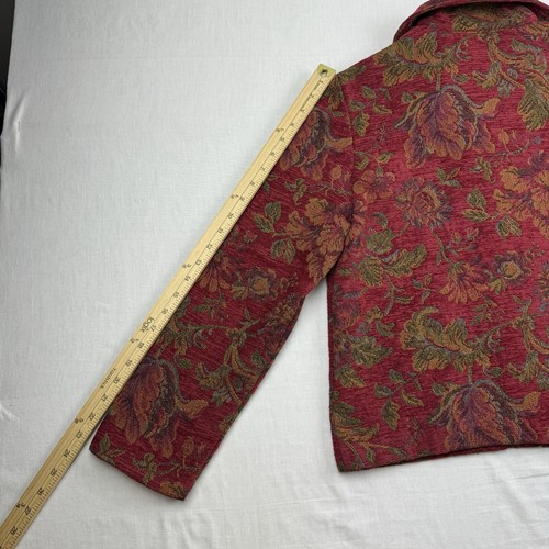 Vintage Tapestry Blanket Jacket Womens Medium Red Floral Flowers Nature Y2K 90s - Picture 8 of 9