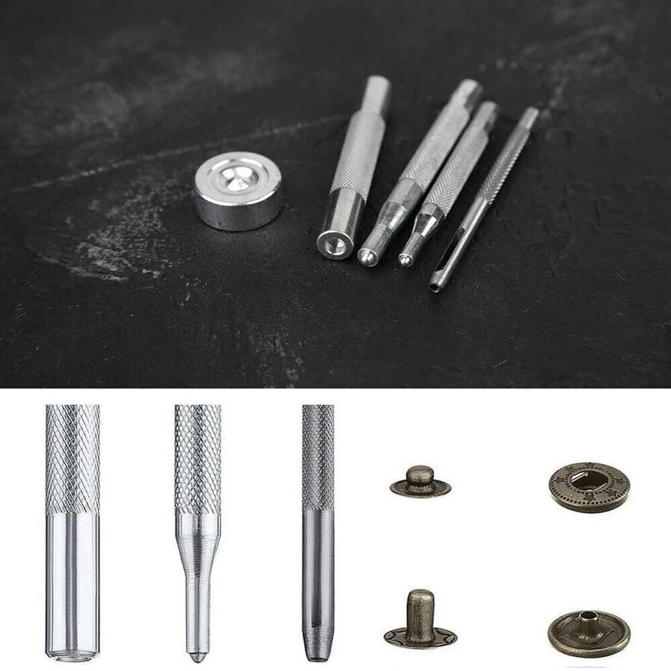 Leather Snap Button Kit Metal Snap Fasteners Press Studs with Installation Tools - Image 3 of 4