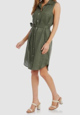 Karen Kane Sleeveless Shirtdress Women's Dress Olive : XL
