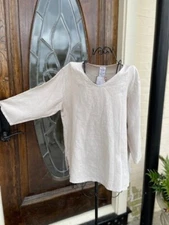 LT10V Tidal Foam Small NWT Match Point Linen Shirt Blouse Top VNeck Tan Beige