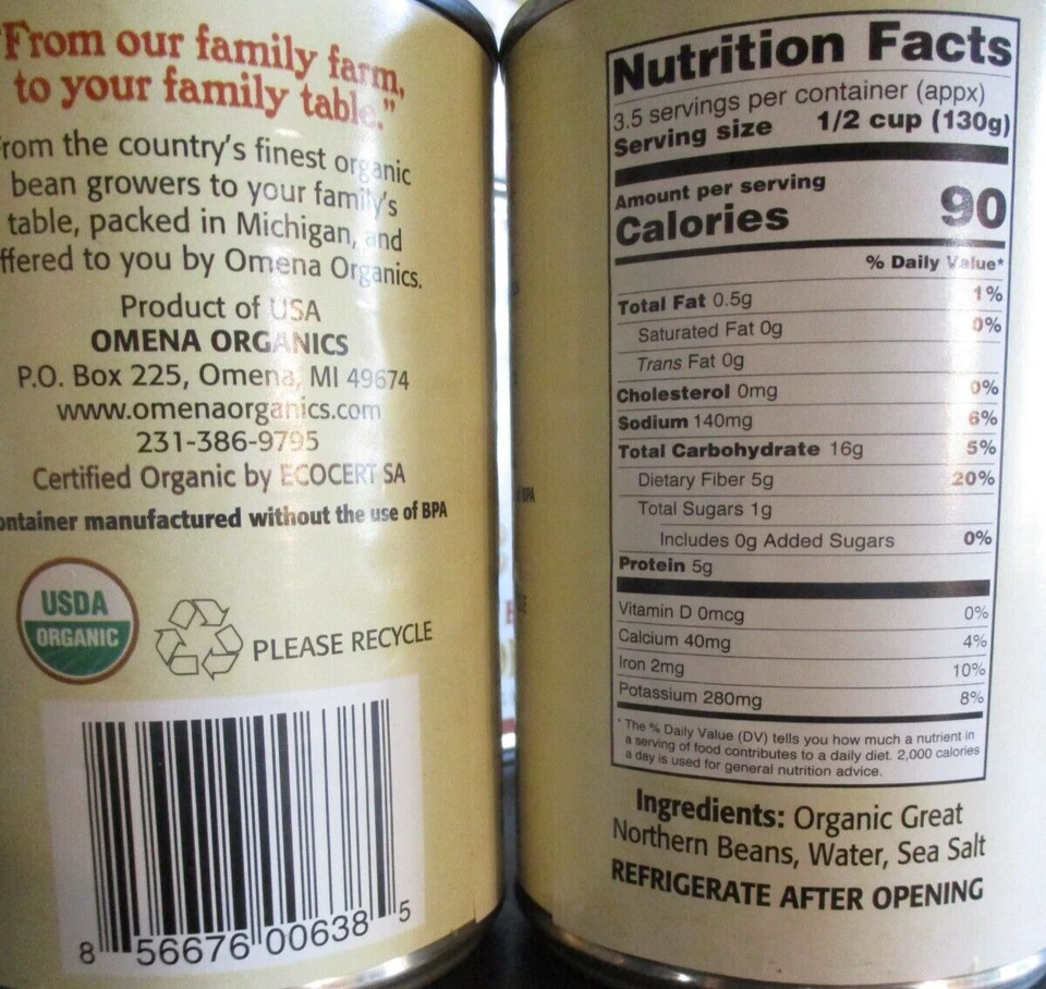LOT 8 Omena Organics Organic Great Northern Beans 15oz (BEST 12/26, 3/27 or 2/28 - Image 2 of 2