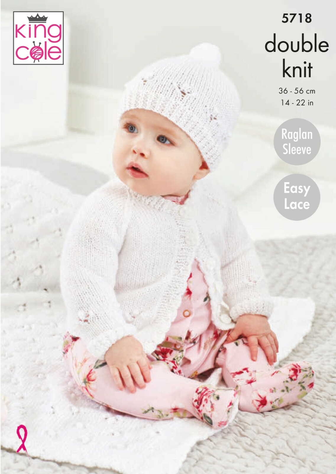 KING COLE LEAFLET 5718. EASY LACE CARDIGAN, HAT & BLANKET. 14-22ins.  D/KNIT.