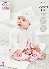 KING COLE LEAFLET 5718. EASY LACE CARDIGAN, HAT & BLANKET. 14-22ins.  D/KNIT.
