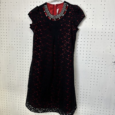 Good Girl USA Size 12 Black Red Lace Dress Pearls  Pageant Dance Beautiful