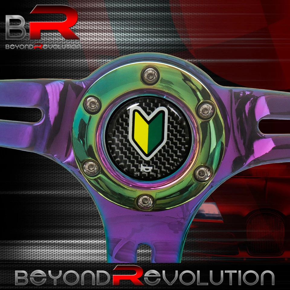 Wakaba Button + Deep Dish Metallic Red Wood Neo Chrome Center Steering Wheel - Image 4 of 4