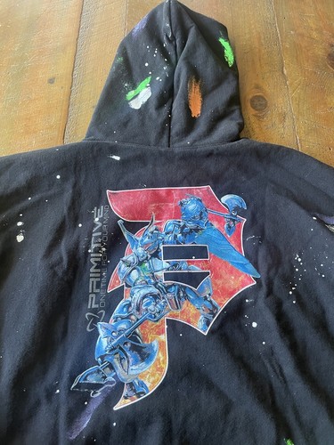 Primitive Skate Destroyer Hoodie Mens XL Custom Paint Splatter 3M Reflective Ink - Picture 2 of 13