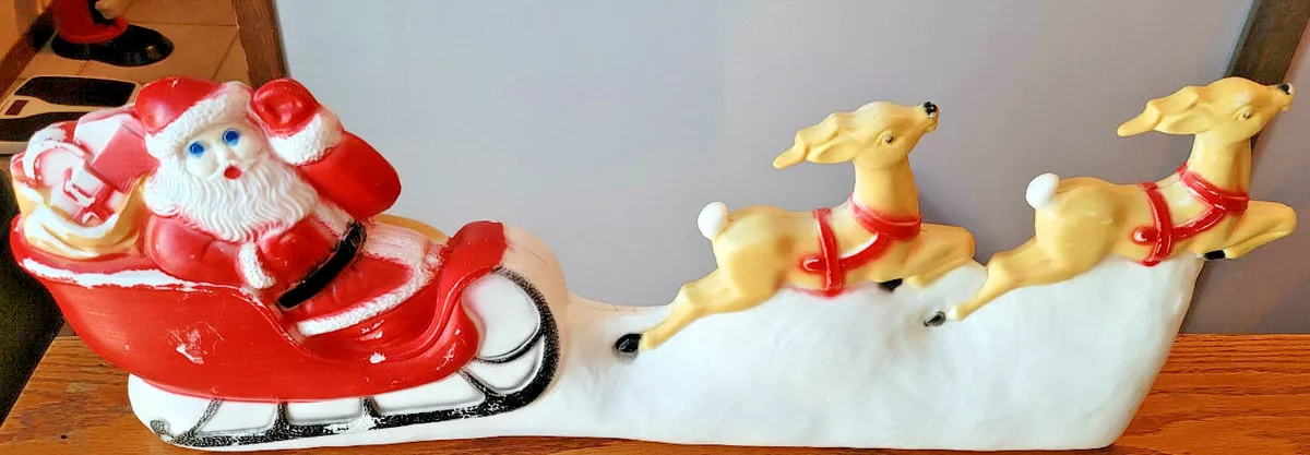 Vintage Santa and 2 Reindeer blow mold Christmas eBay