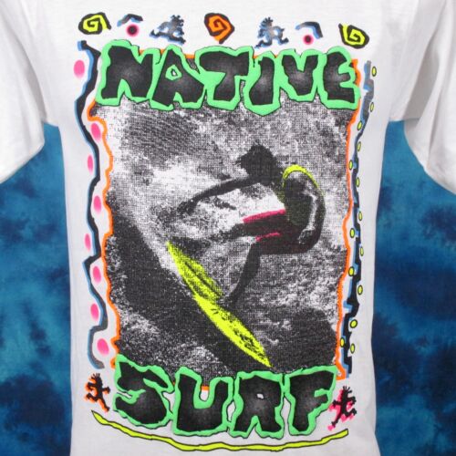T-shirt vintage années 90 NATIVE SURF XS beach skate néon point simple - Photo 1/11