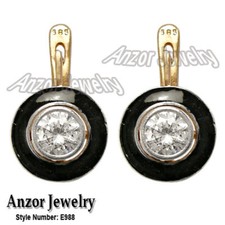 14k Solid Rose & White Topaz Earrings Anzor Style