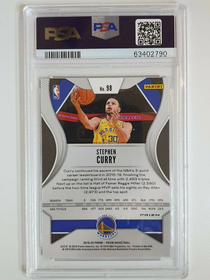 Prizm Stephen Curry #98 Choice 2019 azul amarillo verde Prizm - PSA 9 (bajo POP) Foto 2 de 2