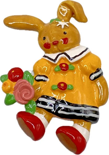 Mary Engelbreit Rare Vintage Signed Bunny Rabbit Brooch 90s Costume Jewelry