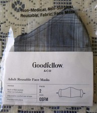 Goodfellow Co Adult Reusable Face Masks Blue Gray Plaid Size OSFM Masks NEW