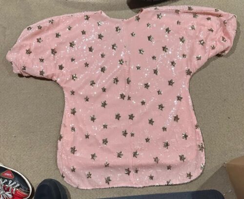 Vintage Mable Mini Dress Size Small Plus Size Pink w/Stars Sequin Short Sleeves - Picture 3 of 9