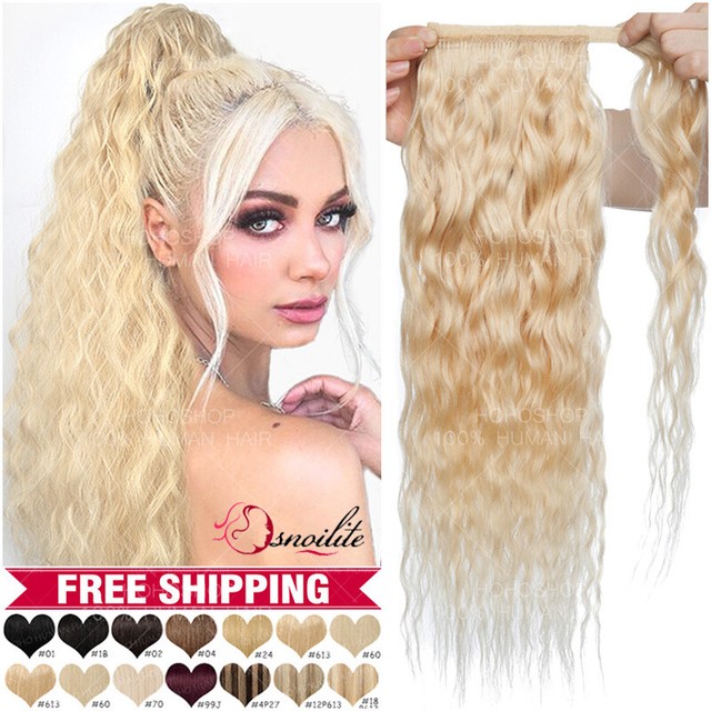 Corn Wave Wrap Around Ponytail 100 Remy Human Hair Extensions Curly