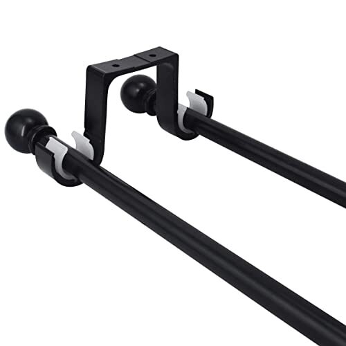 Double Curtain Rod Brackets 2Pcs for , Aluminum Alloy Ceiling Mounted Black - Bild 6 von 6