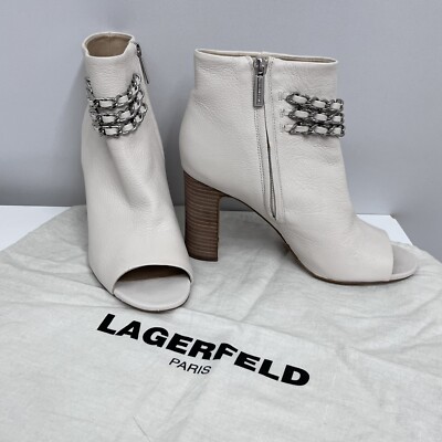 Karl Lagerfeld Leather & Chain Booties Shoes Elora Lite Khaki Tone Size 7 1/2 M