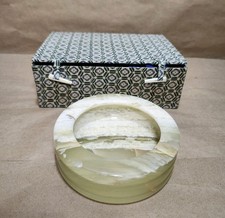 Vtg MCM Green Onyx 5.5" Marble Round Trinket Jewelry Dish Ashtray w/Box