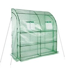 Aoodor 7x3x7 FT Outdoor Walk-in Lean-to Greenhouse with Shelves PE Cover, Green